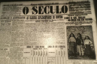 Primeira pgina de "O Sculo" com a reportagem incontornvel sobre o dia 13 de outubro na Cova da Iria